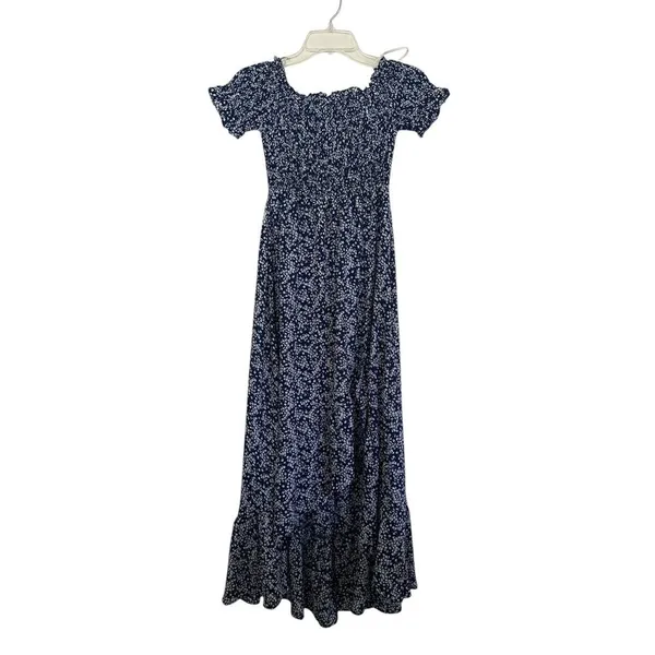 Lulus Blue White Floral Lightweight Flowy Womens Off Shoulder Maxi Dress Size Sm - Image 4