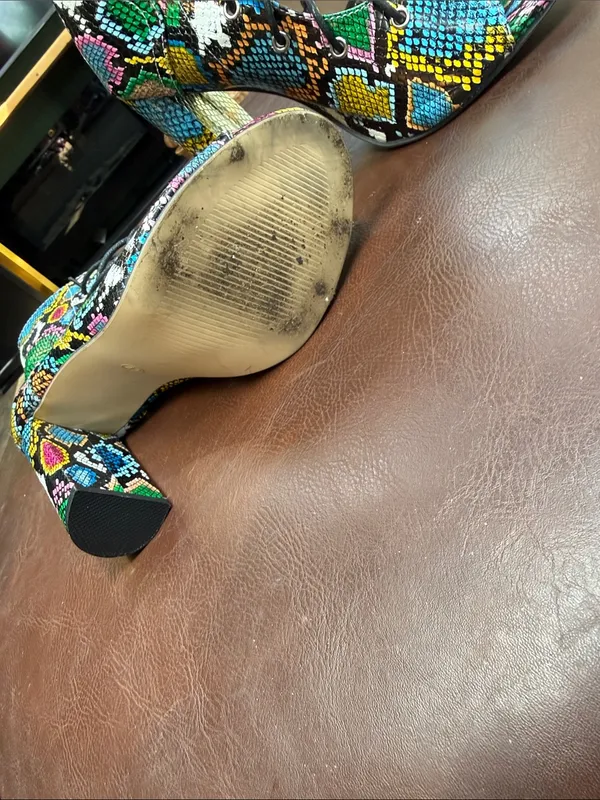 Lace-Up Multi-Color Snake Print Block Heel Sandals - Image 2