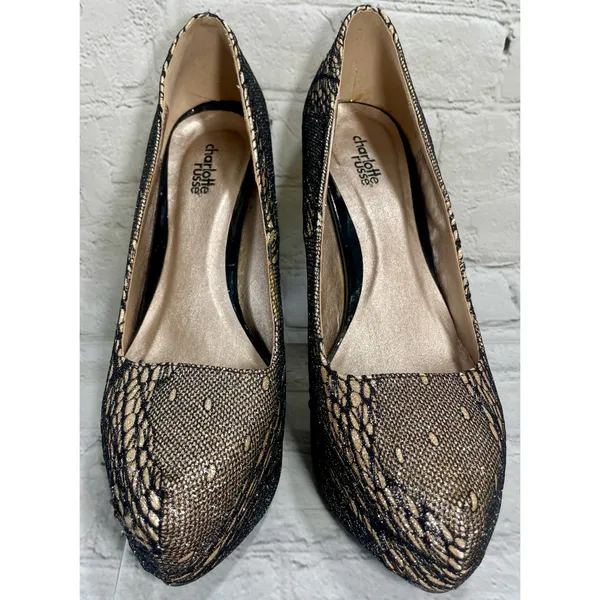 Charlotte Russe Gold Sparkle Fishnet Heels  - Image 9