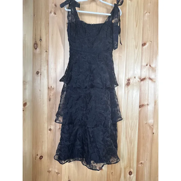 NWT Lulus Glamorous Sweetie Black Burnout Tie-Strap Bustier Midi Dress Formal M - Image 2