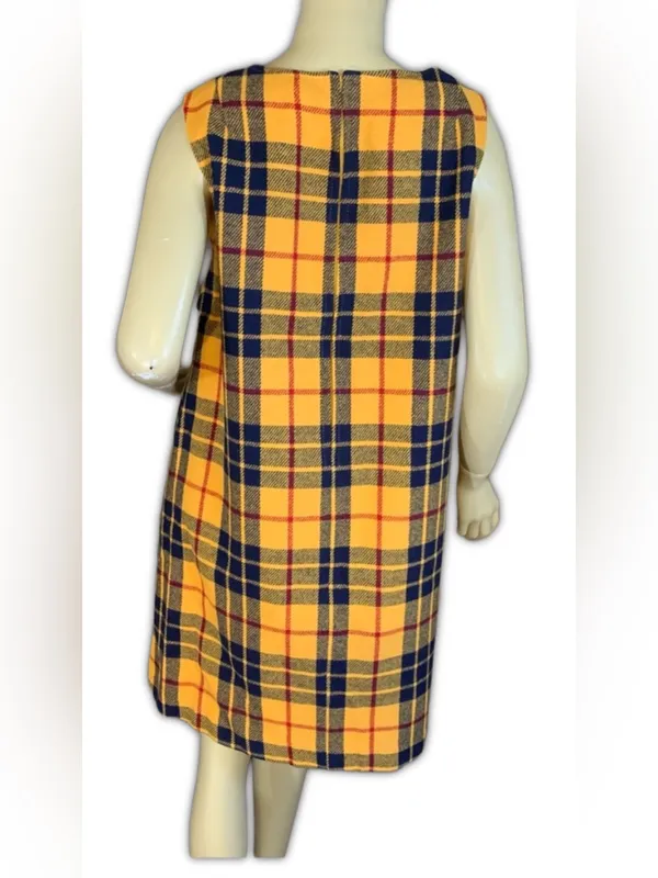 Vintage 1960'S M.H. Fine Co Yellow & Blue Plaid Wool Blend Shift Dress (12) - Image 6
