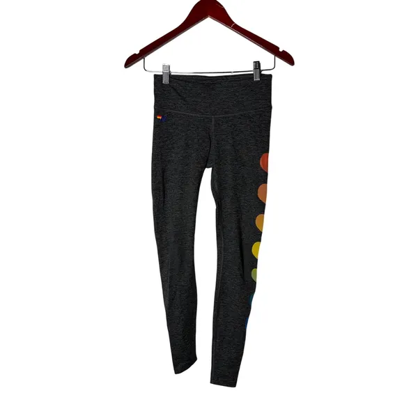 Aviator Nation Heart Leggings In Charcoal Rainbow Sz XS - Image 2