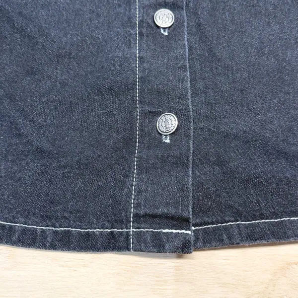 Vintage Y2K MGR Black Denim Mini Skirt Women 11 Button Front USA Contrast Stitch - Image 9