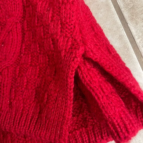 Irish Homecraft Red 100% Oiled Wool Cable Knit Fisherman Sweater Ireland Large - Image 6