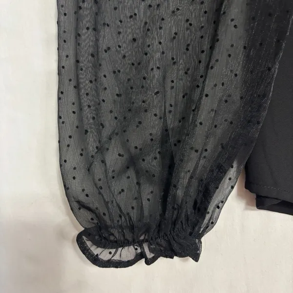 Banana Republic Blouse Black Sheer Puff Sleeve Romantic Victorian‎ Goth Chic S - Image 6