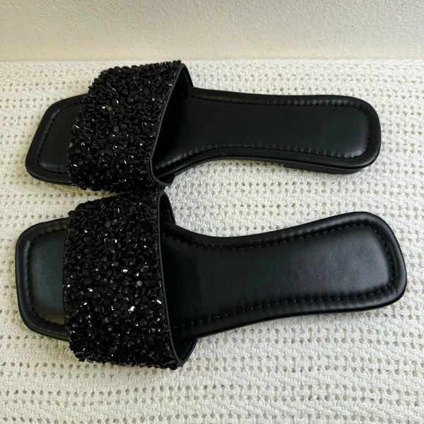 New. Elegant Black Beaded Women's Casual Slide Sandals– Comfortable - Image 6
