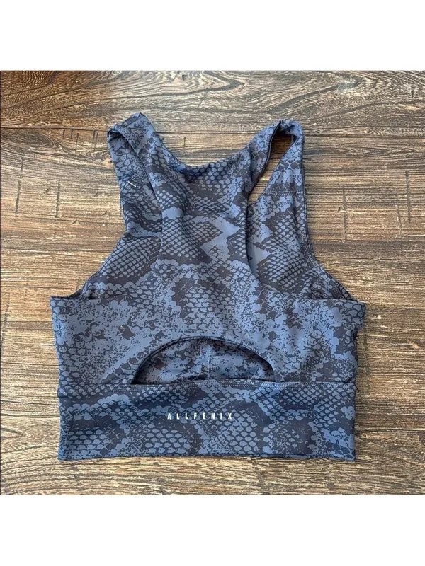 Allfenix Longline Snake Print Sports‎ Bra Grey Black Small EUC Removable Pads - Image 3