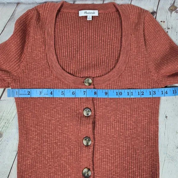 Madewell XS Ribbed Scoopneck Cardigan Sweater Weathered Brick NG738 Cotton Blend - Image 6