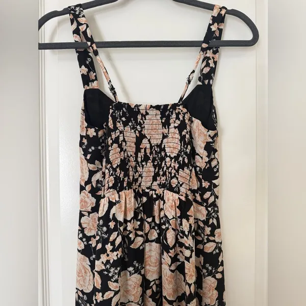 Abercrombie & Fitch Black Pink Floral Tie Front Midi Dress Size S Adjustable - Image 8