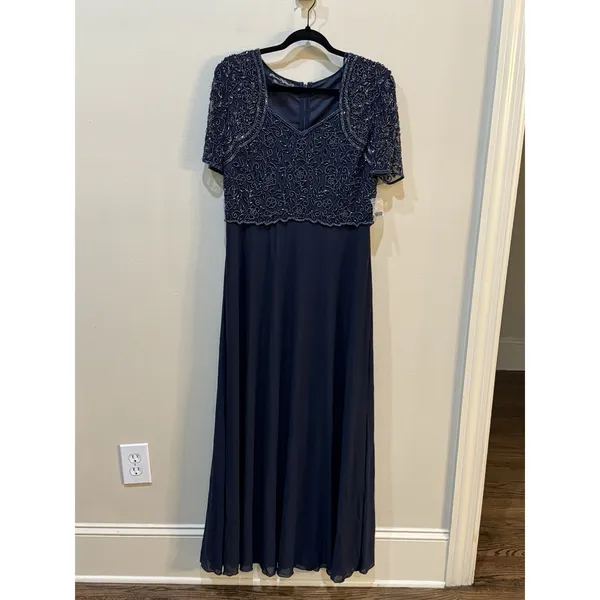 Pissaro Nights Beaded Bodice A-Line Gown Blue Size 10 Formal Cocktail - Image 4
