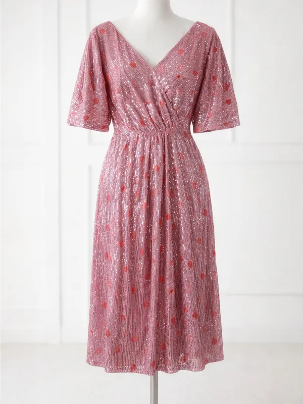 Faeriesty Glam Pink Sequin Midi Dress Sparkle Luxury Luxe Hearts Dance Party M - Image 2