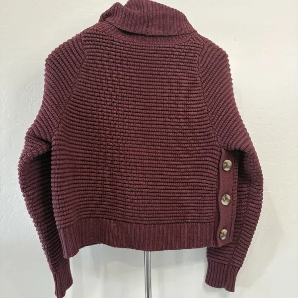 Madewell Knit Sweater Size XXS Red Burgundy Wool‎ Blend Side Button Turtleneck - Image 4