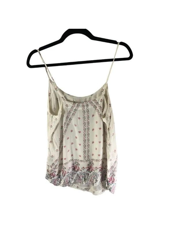 P.J. Salvage Floral Print Cami Top M Lightweight White Pink Sleeveless Crochet - Image 3