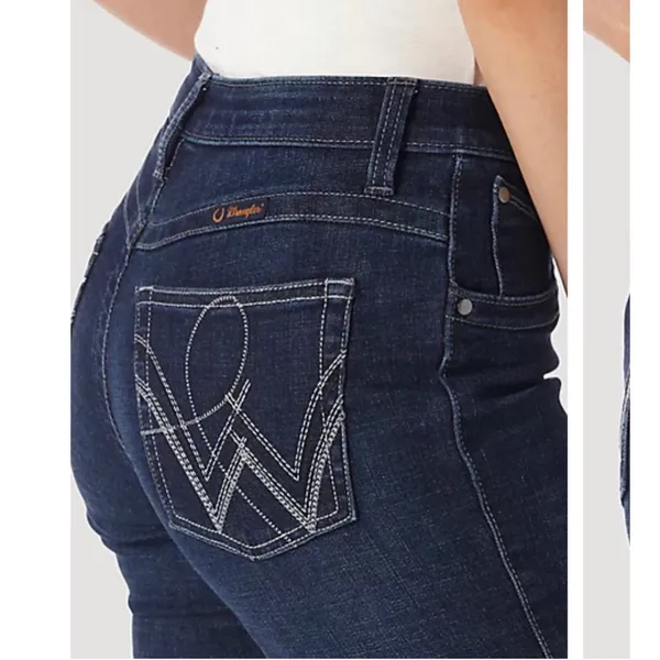 Wrangler Q Baby Jeans Bootcut Dark Blue Stretch Denim Women's 3/4 x 34 - Image 3