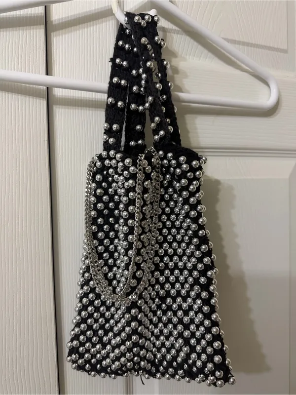 Zara Black/Silver Beaded Mini Tote Black - Image 3