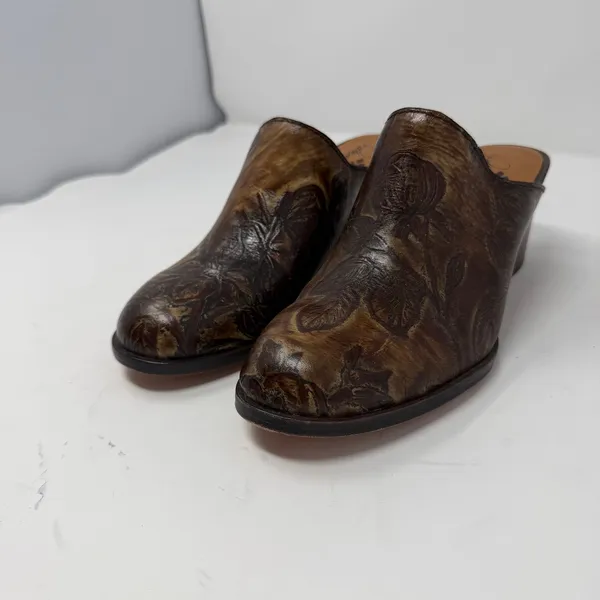 Patricia Nash Floral Tooled Leather Mules Brown Block Heel Women 7.5 - Image 11