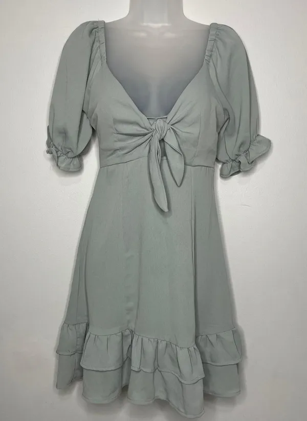 Double Zero Puff Sleeve Mini Dress in Sage - Image 2