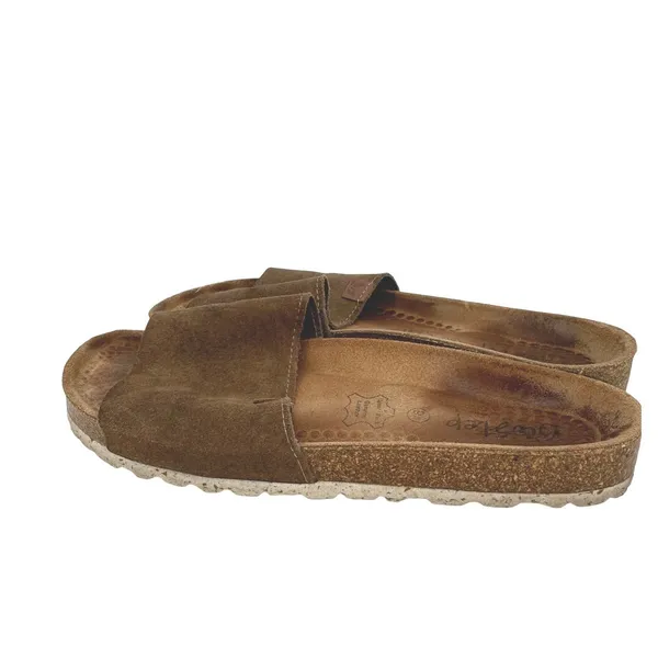 BioStep Slide Sandals Women 9.5 Brown Suede Leather Cork Footbed Bohemian Casual - Image 4