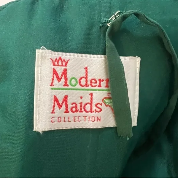 Modern Maids Emerald Green Strapless Ruched Chiffon Dress Small Brooch 4 - Image 5