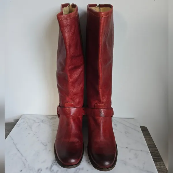 Frye, Phillip Harness Boots Red Burgundy Tall Leather Western Boot, Size 8.5 - Image 8