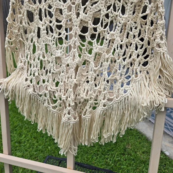 Natural boho Cotton crochet top LARGE Tan - Image 3