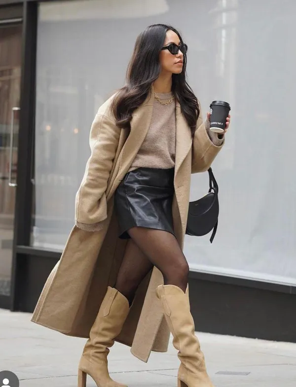 ZARA boots leather suede tan camel high tops knee heels heeled cowboy - Image 2