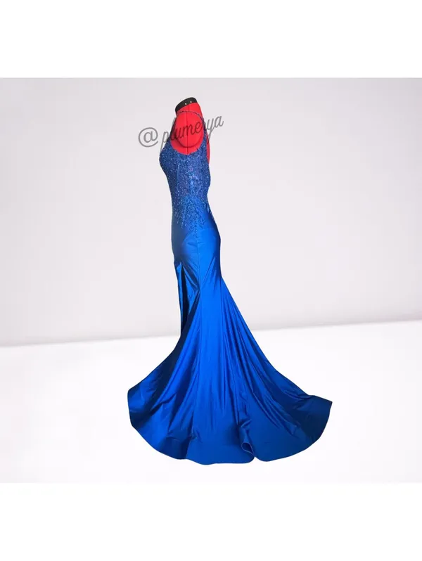 Tiffany Designs Womens Mermaid Prom Formal Sequin Royal Blue Beaded Dress Size 2 - Image 6