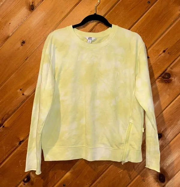 Joy lab neon yellow & white tie-dye athletic crewneck sweatshirt w side zipper - Image 2