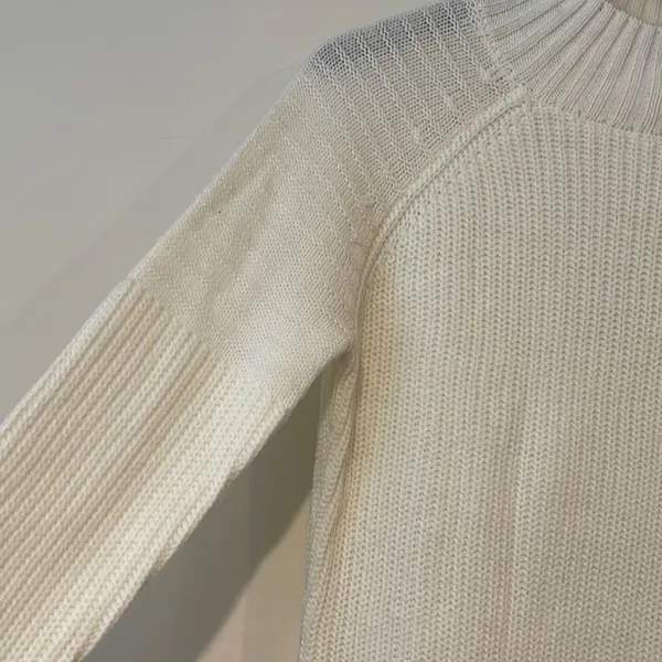 Venus Womens Mock Neck Acrylic Sweater Pullover Slit Rib Knit Cream Size Small‎ - Image 2