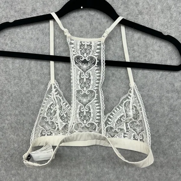 Etam Women’s Size 34B White/Ivory Heart And Floral Sheer Lace Bralette - Image 5