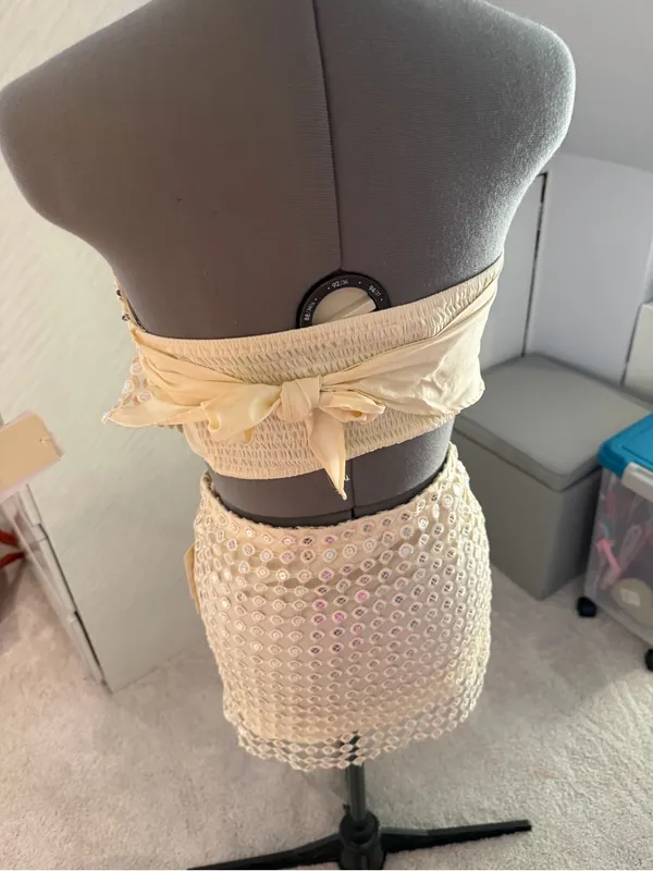 Ty Strapless Sequin Overlay Mini Dress - Cream with Iridescent Accents - Image 3