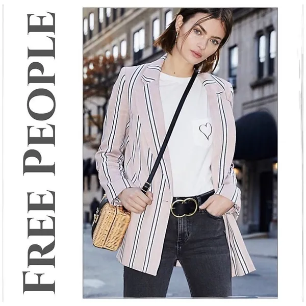 Free People Uptown Girl Blazer sz small‎ soft pink combo - Image 2