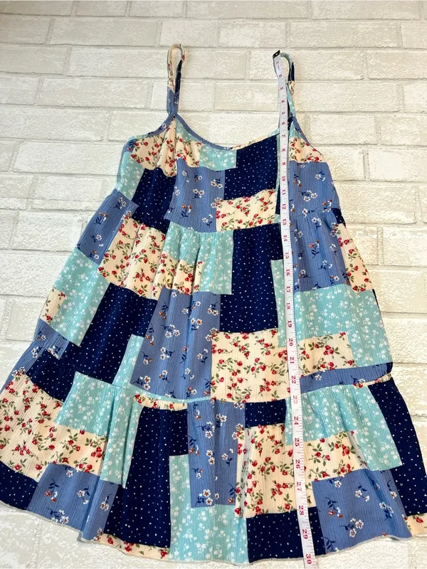 Altar’d State Patchwork Floral Sundress in Navy, Light Blue & Cream - Image 6