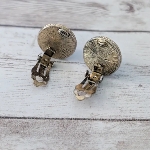 Vintage Clip On Earrings Domed Metallic Brown with Gold Tone Halo - Image 6