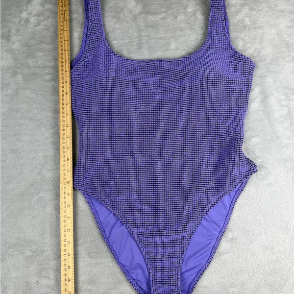 Aerie Lurex Crinkle Babewatch One Piece Swimsuit Purple Size XL - Image 5