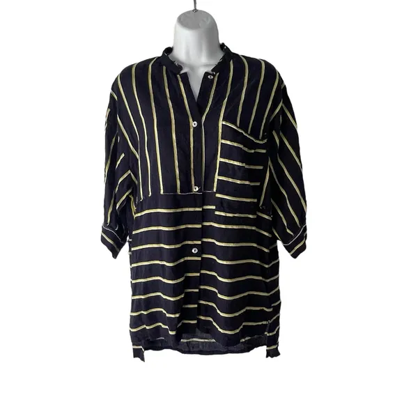 Intimately Free People Size XS Navy‎ Blue High Low Striped Blouse Tunic - Image 3