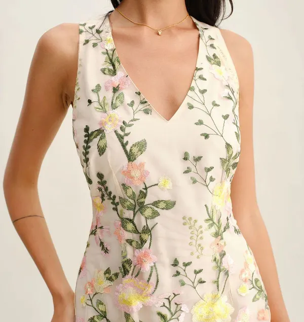 Rihoas Yellow V Neck Floral Sleeveless Mini Dress - Image 2