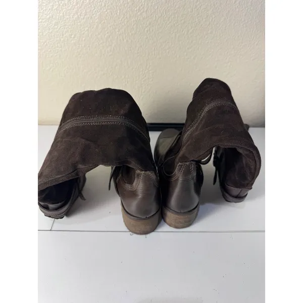 Fabianelli Tall Leather Suede‎ Riding Boots Women 36 Brown Buckle Lug Sole Chic - Image 3