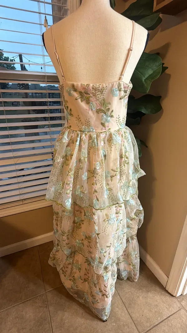 Vici Pink Embroidered Floral Tiered Spaghetti-Strap Dress - Image 5