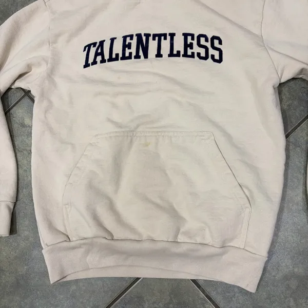TALENTLESS Beige Pullover Hoodie Sweatshirt Graphic Print Casual Preppy Sz M - Image 3