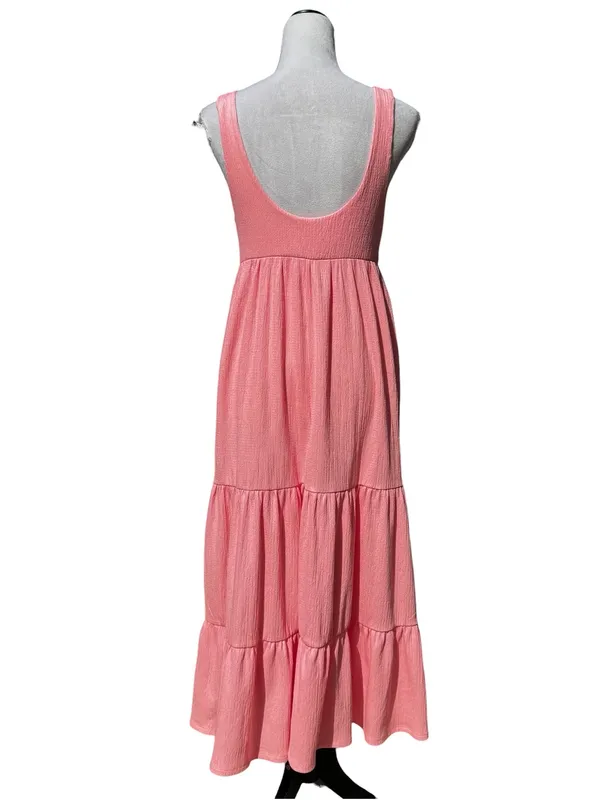 Free People Beach Reel Love Midi Maxi Dress Size S Pink Pockets Tiered Sundress - Image 5