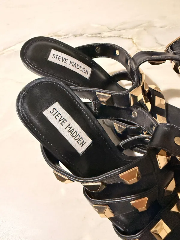 Rock Stud Heeled Sandals Gladiator Strappy Elevated Mob Wife Edgy Rocker Chic - Image 8
