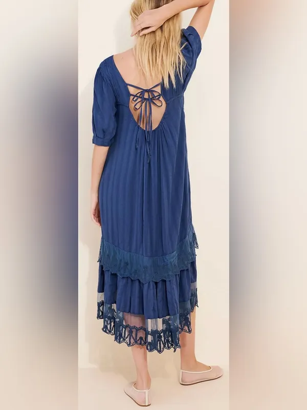 NEW Free People Calder Smocked Midi Blue Dress Sz S - Image 2