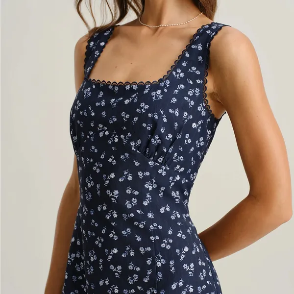 Rihoas Navy Floral Square Neck Slip Mini Dress - Image 2