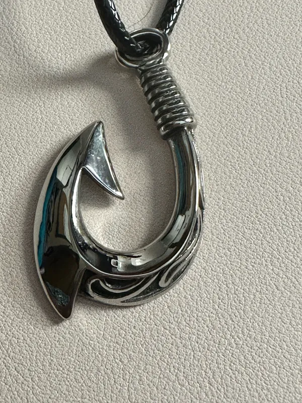 Stainless Steel Fishing Hook Pendant Necklace - Image 2