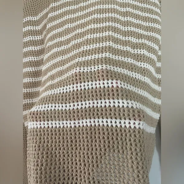 Gap Striped Cotton Crochet Sweater Medium Coastal Beach Preppy Nautical Neutral - Image 7