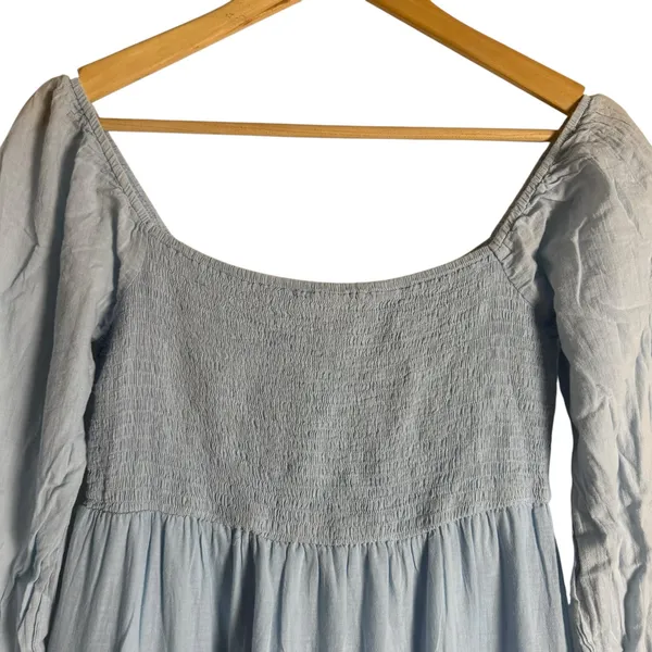 Area Stars Eyelet Trim Light Blue Long Sleeve Square Neck Dress Size Medium - Image 6