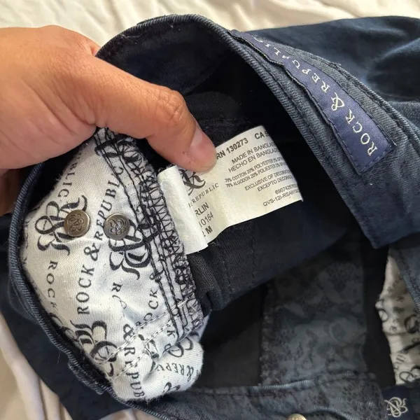 Rock & Republic Blue Floral Jacquard Skinny Pants M Y2K Low Rise Stretch - Image 3
