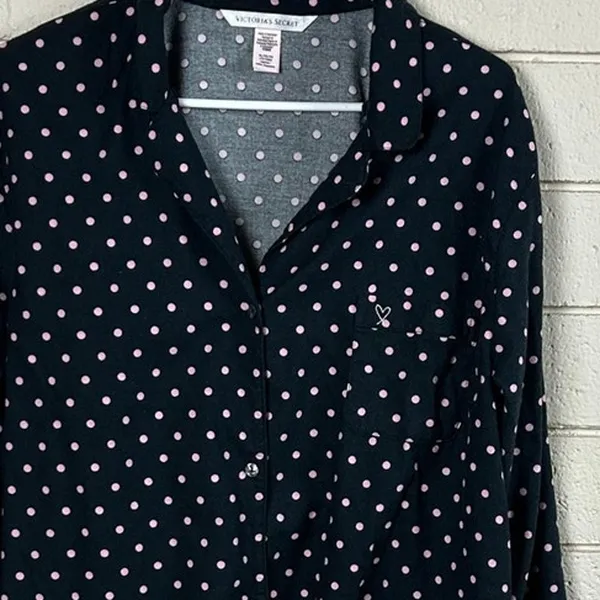 Victoria's Secret black and pink polka dot button-down pajama top size XL - Image 7