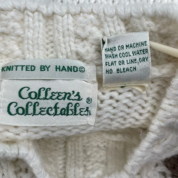 Vintage Winter Sweater Chunky Hand Knit Texture Oversized Boxy Cream Tan Size M - Image 11